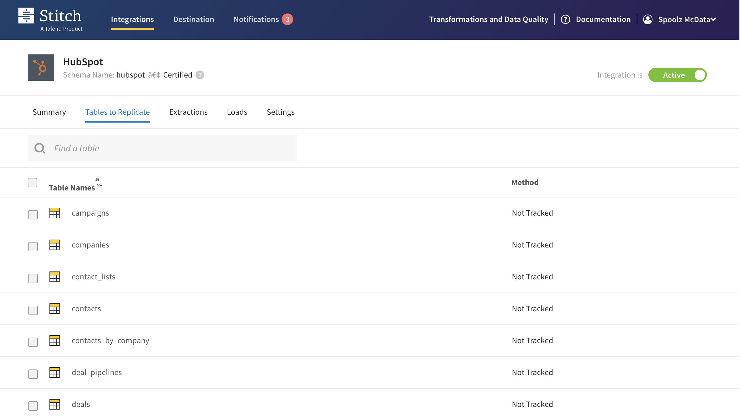 Select the tables, fields, collections, and endpoints you want.